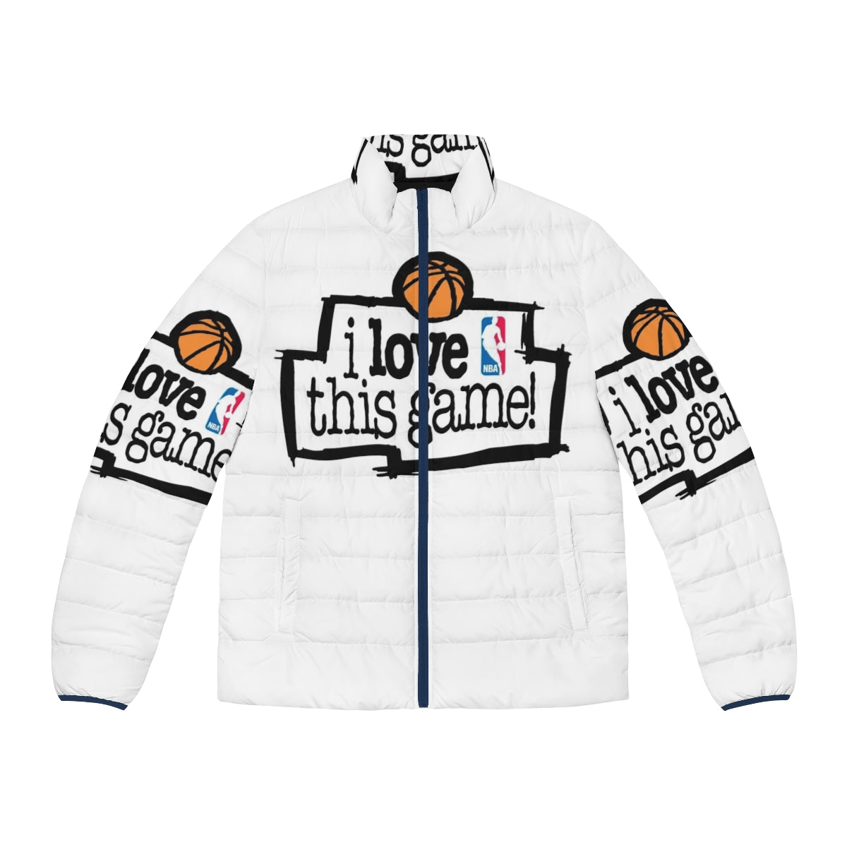 "I Love This Game" puffer jacket with sports fan graphic