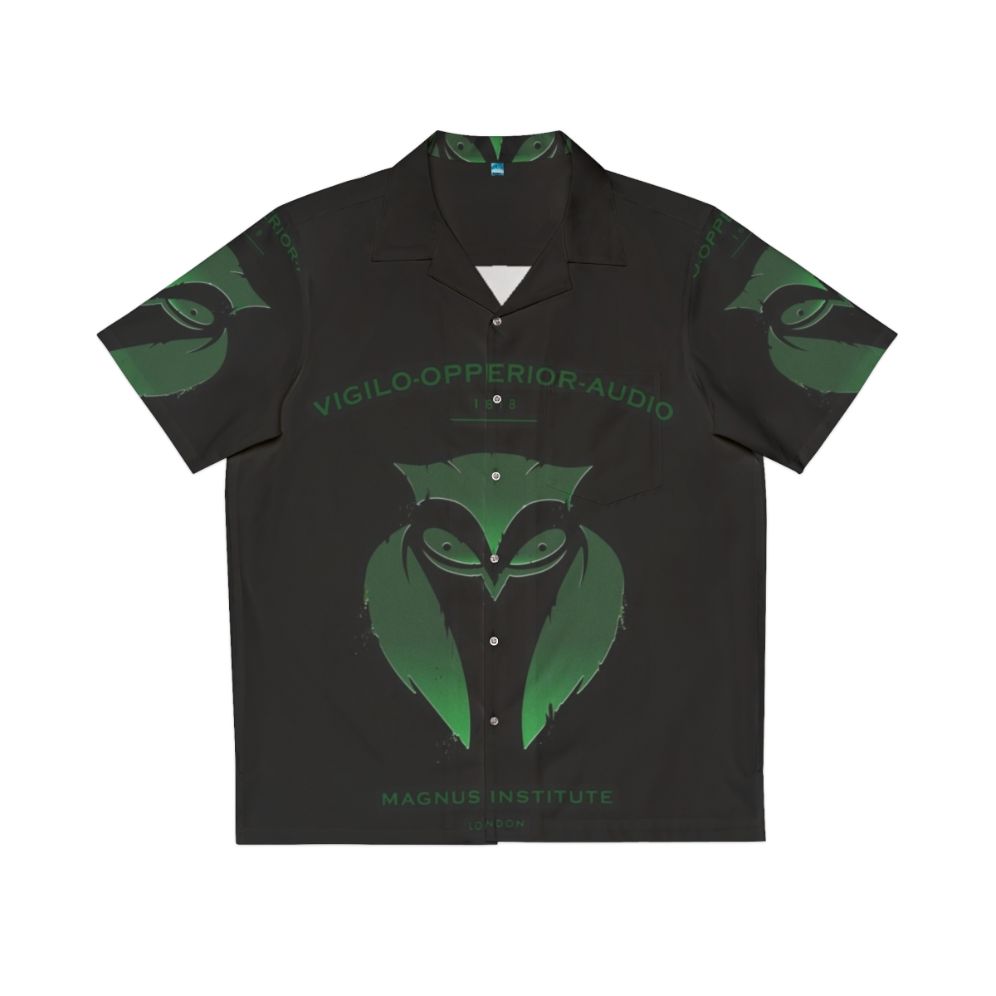 Dark Academia Hawaiian Shirt with Spooky Owl Emblem