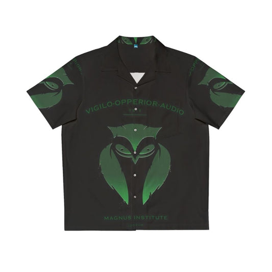 Dark Academia Hawaiian Shirt with Spooky Owl Emblem