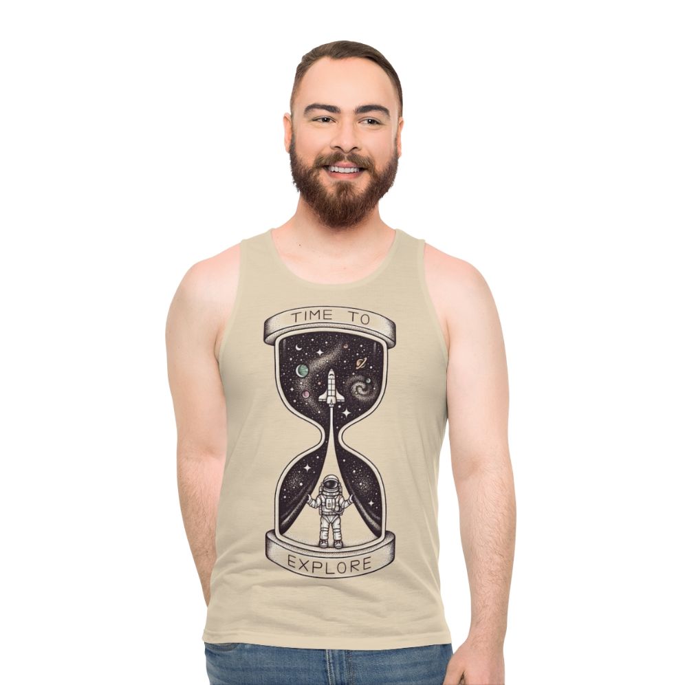 Unisex space-themed tank top with galaxy and planetary design - men