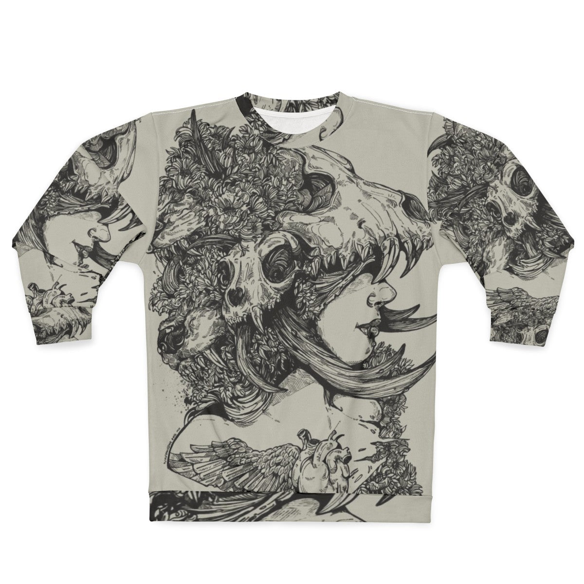 Edgy Girl Sweatshirt featuring an ink skull and wolf antlers design