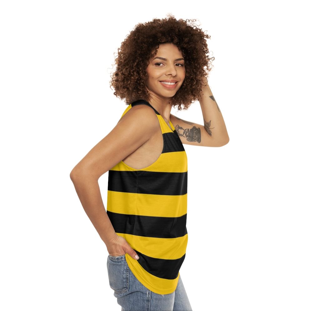 Unisex tank top with black and yellow bee design - women side