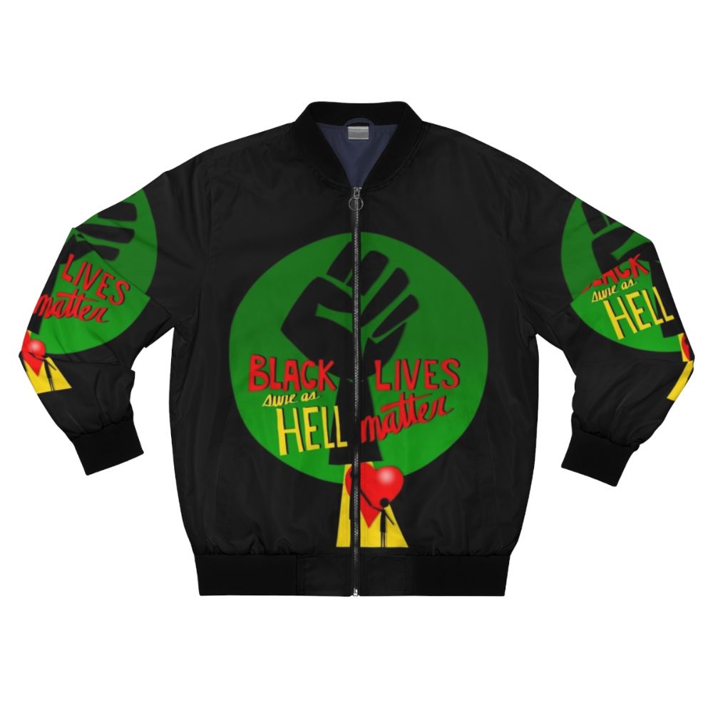 Black Lives Matter (BLM) activist bomber jacket with bold graphic design