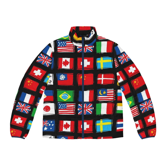 Global Patriotic Puffer Jacket with World Flags, National Flag Puffer Jacket