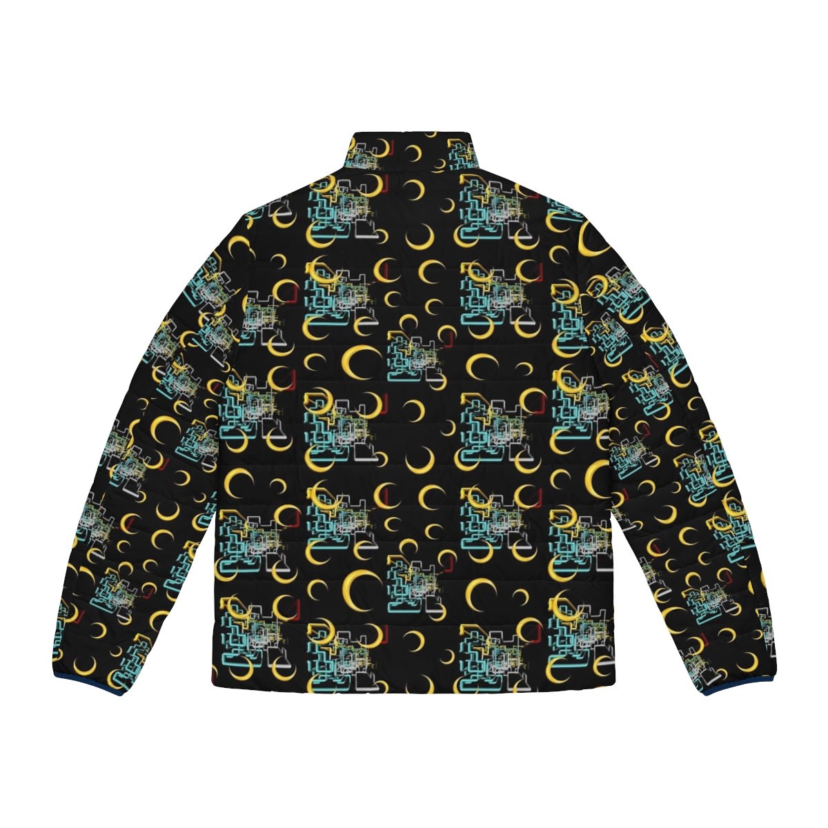 Colorful dan flashes pattern puffer jacket with abstract and graphic designs - Back