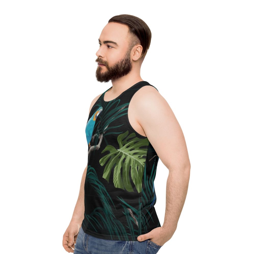 Tropical floral unisex tank top with monstera leaves pattern - men side