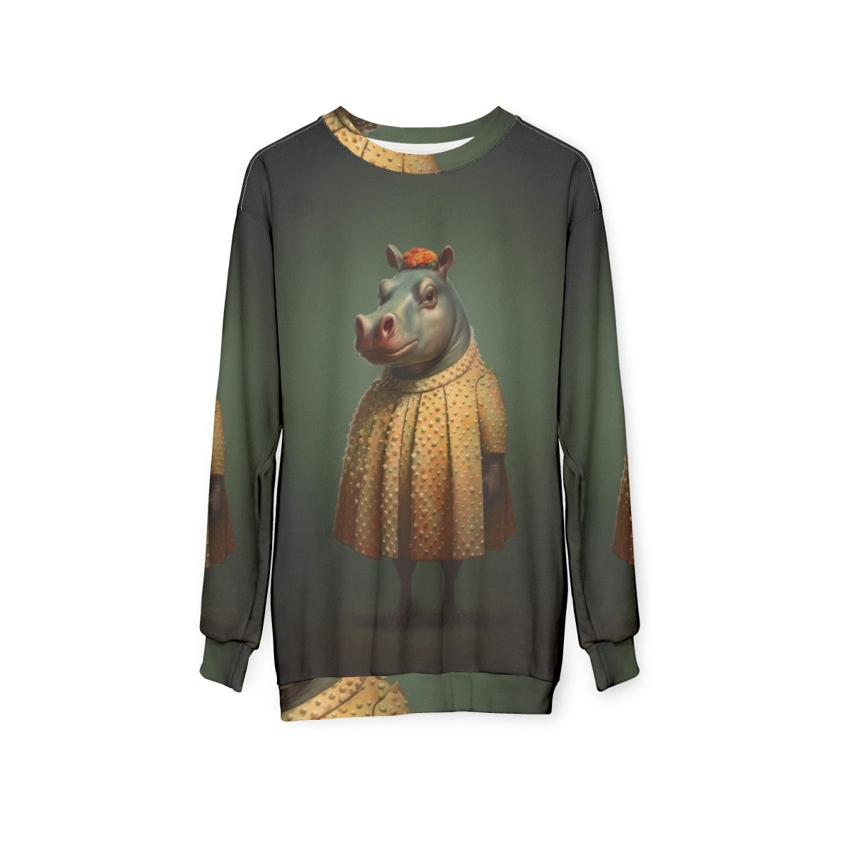 Vintage-style sweatshirt with a funky hippo graphic - hanging