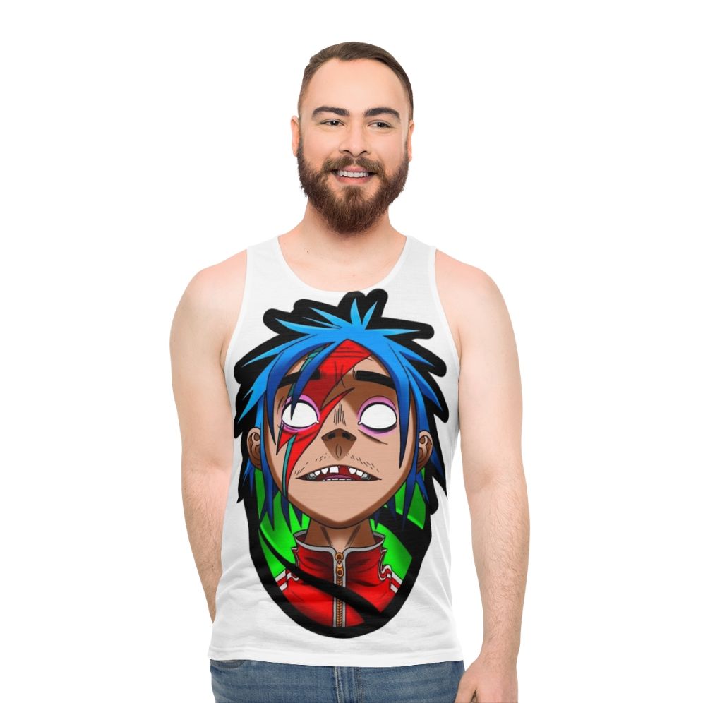 Unisex 2D graphic tank top with Gorillaz-inspired design - men