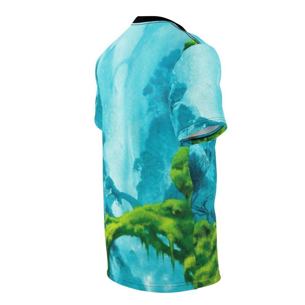 Breathtaking fantasy art t-shirt featuring Roger Dean's mesmerizing landscapes and otherworldly elements. - men right