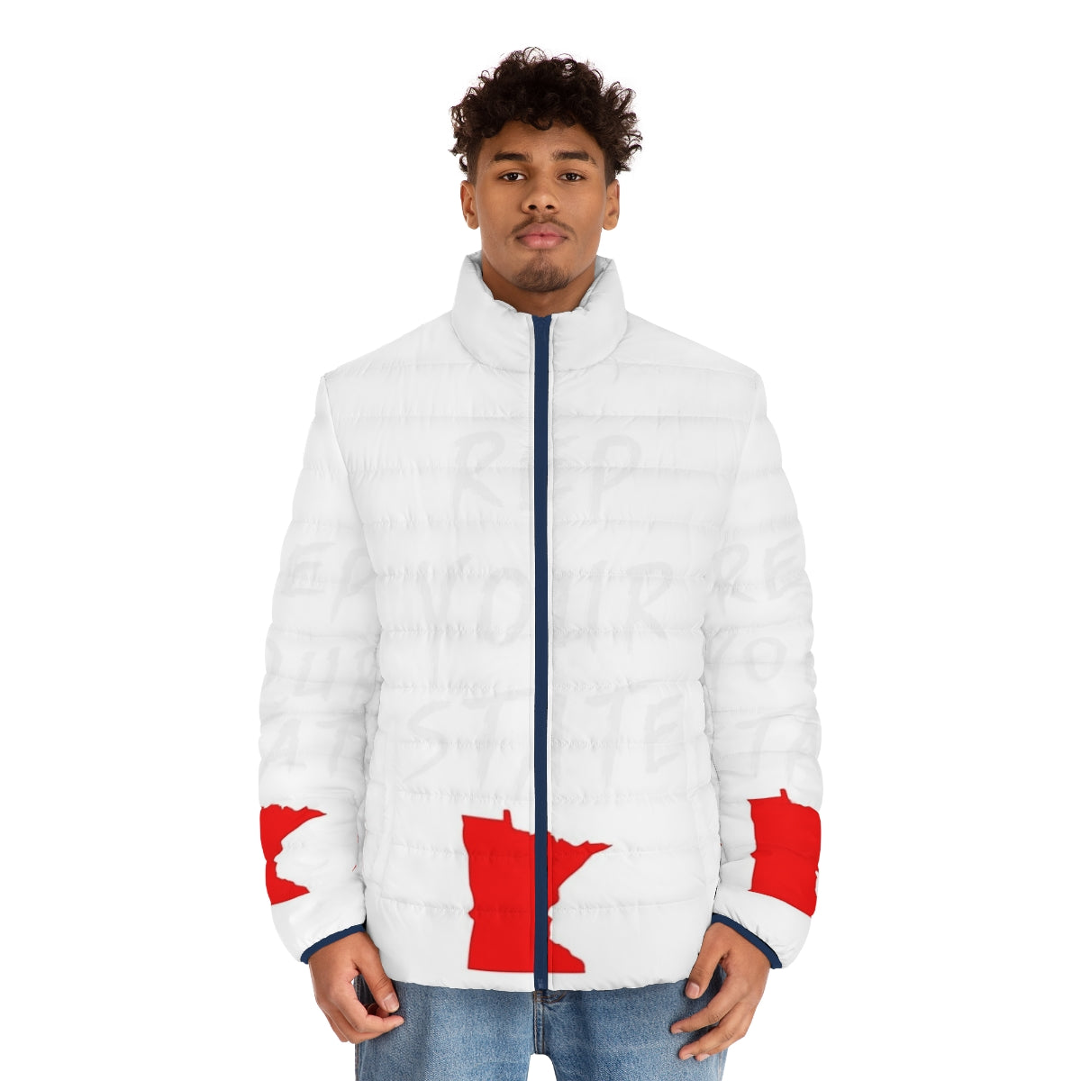 Minnesota Puffer Jacket featuring a state design - men front