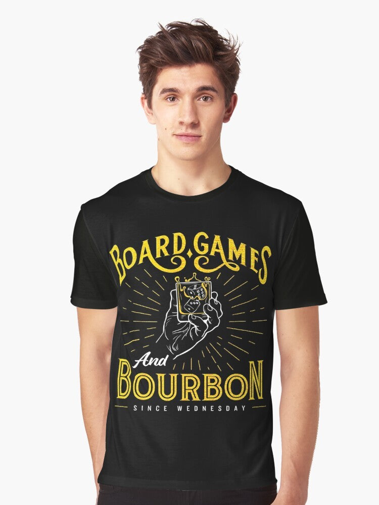 Board Games and Bourbon Graphic T-Shirt with Funny Drinking Design - Men