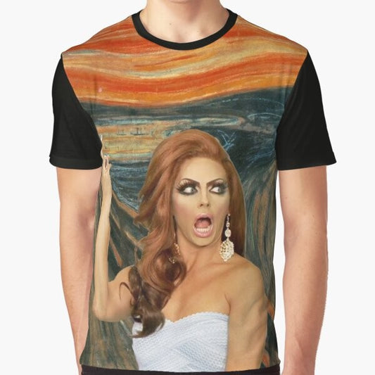 Alyssa Edwards from RuPaul's Drag Race featured in a colorful graphic design on a t-shirt.