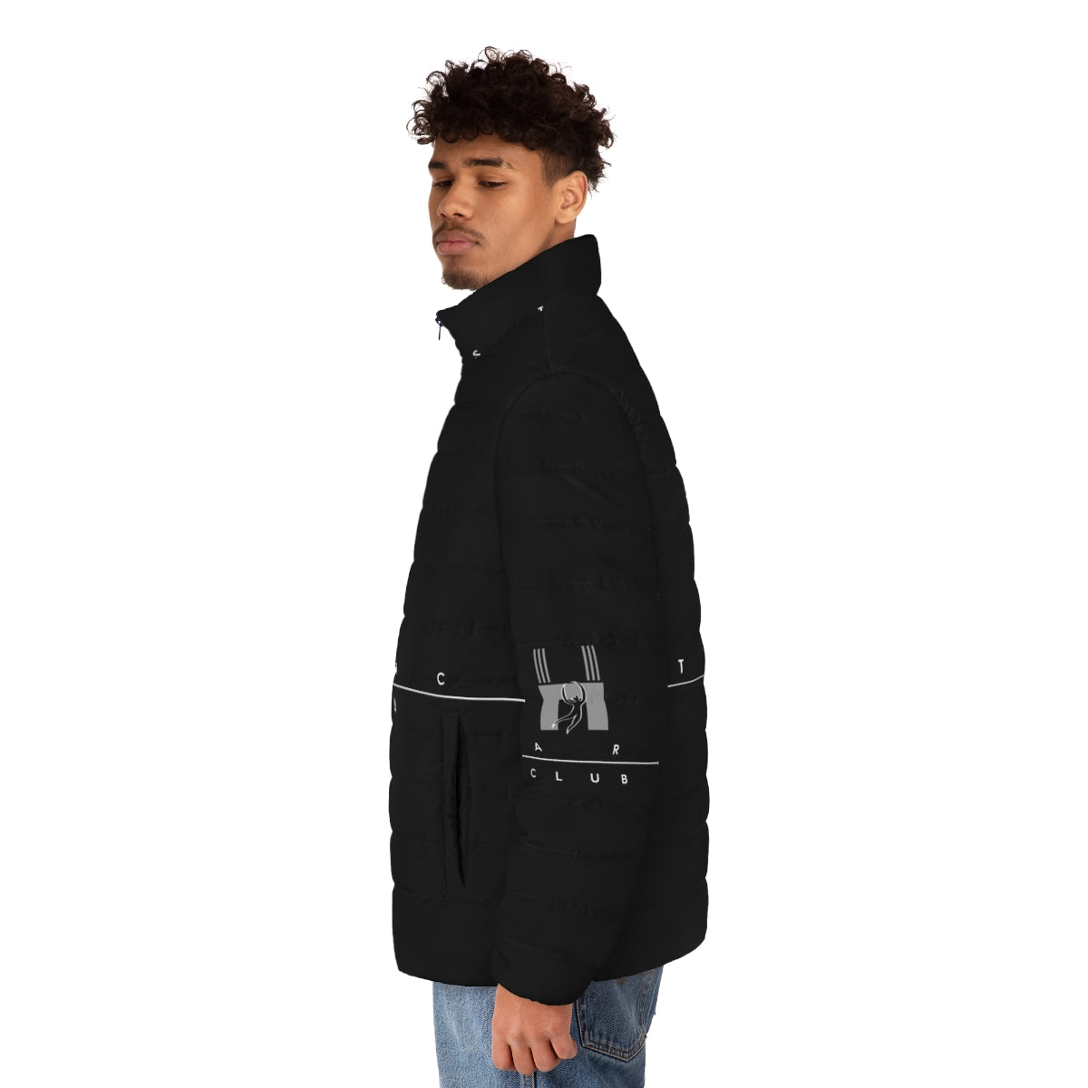 Starck Retro Dark Puffer Jacket featuring a retro aesthetic and avant-garde design - men side left