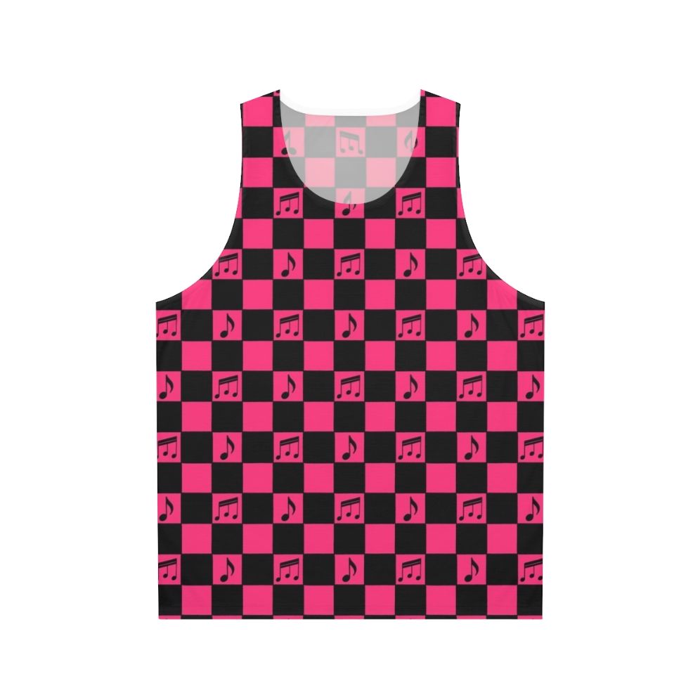 Retro checkerboard pattern unisex tank top with music notes