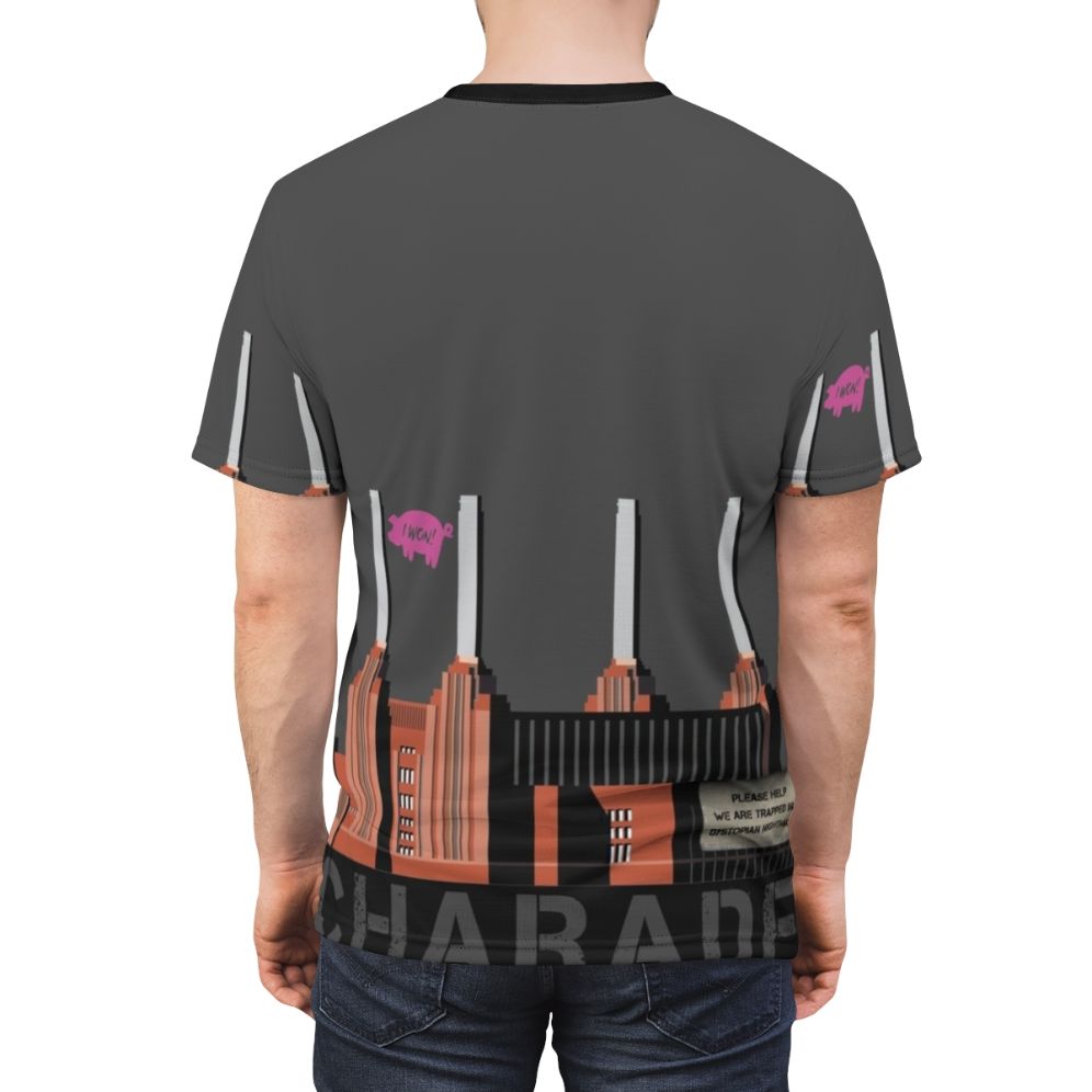 Charade AOP T-Shirt featuring a satirical design inspired by the Pink Floyd album 'Animals' - men back