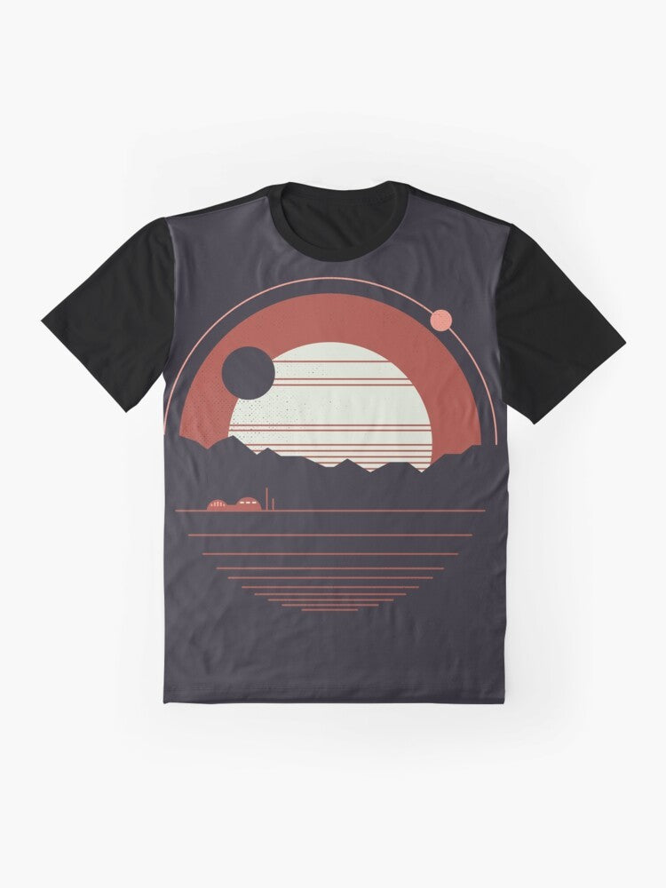 Solitude graphic t-shirt with minimalist space and landscape design - Flat lay