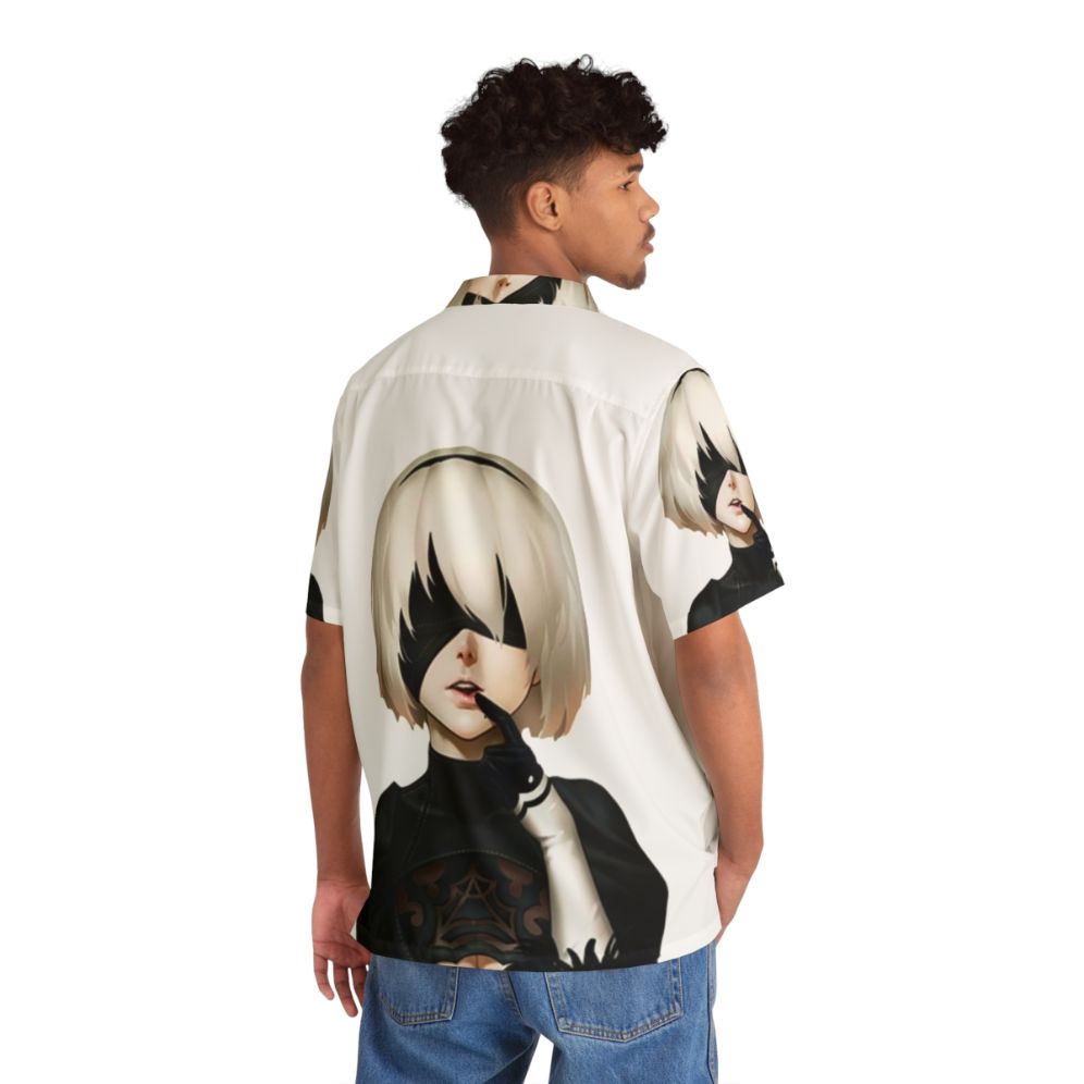 2B Hawaiian Shirt with Nier Automata Inspired Design - Flat lay