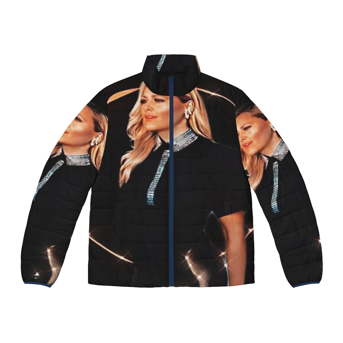 Helene Fischer wearing a stylish black puffer jacket with a futuristic, music-inspired aesthetic