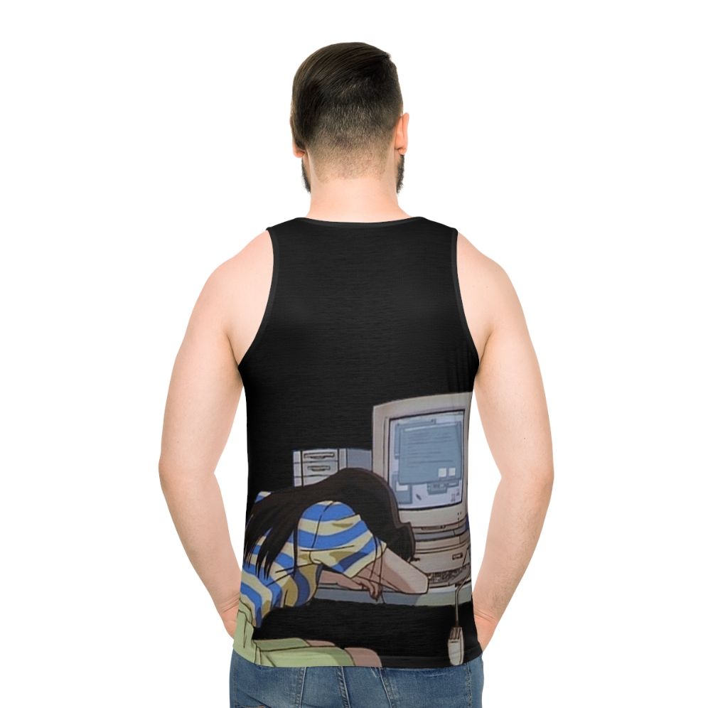 Waiting Unisex Tank Top with Vaporwave and Anime-inspired Design - men back