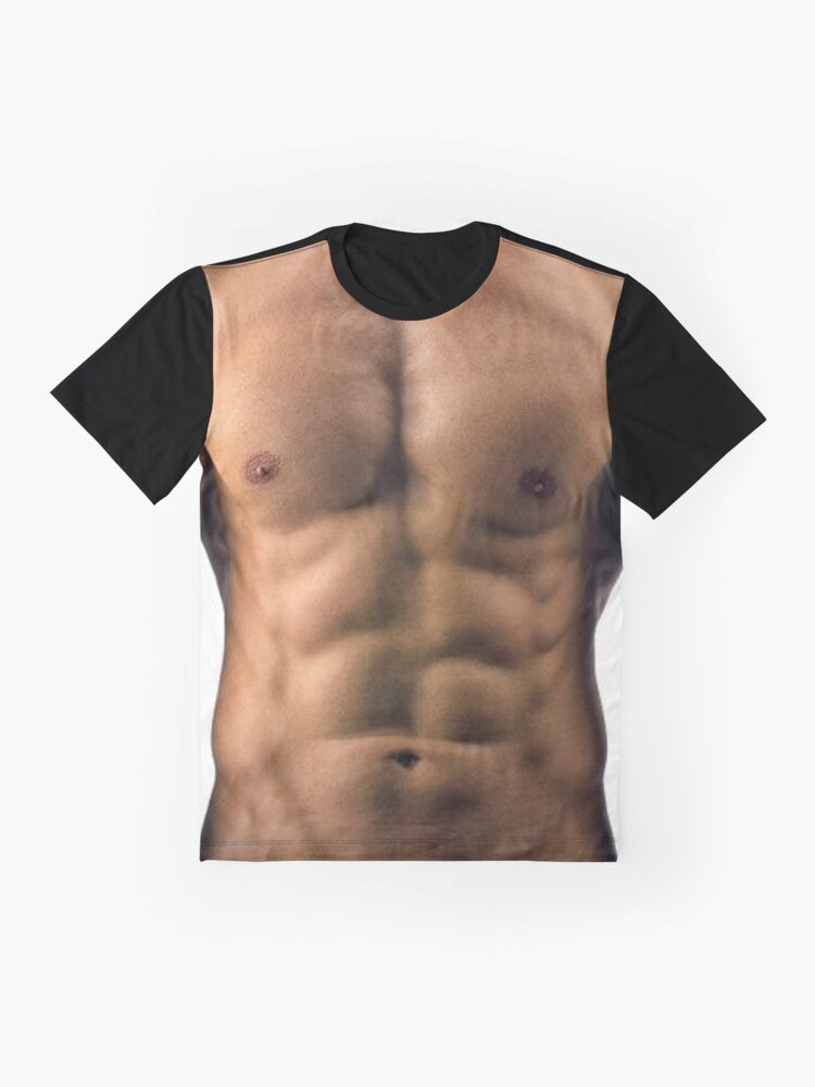 Muscle man graphic t-shirt with 6 pack abs design for fitness enthusiasts - Flat lay