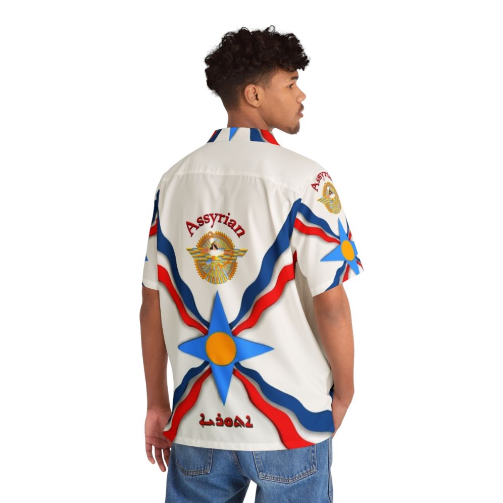 Assyrian Flag Hawaiian Shirt with Traditional Mesopotamian Design - People Back