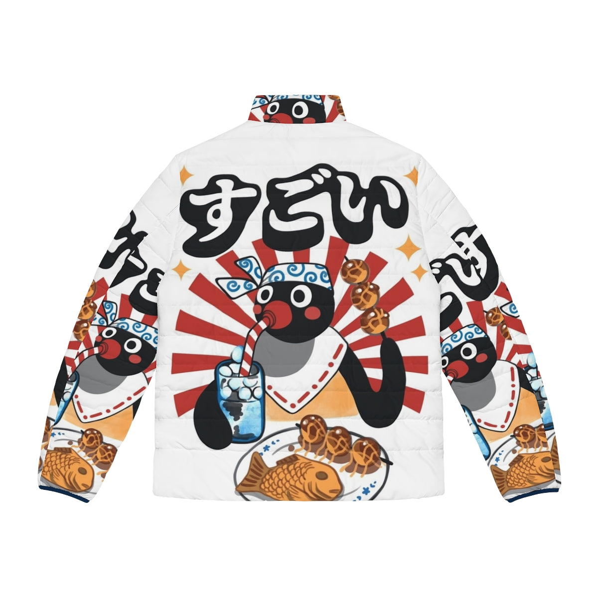 Matsuri Pengin Puffer Jacket featuring a cute penguin design in a classic anime and Japanese festival inspired style - Back