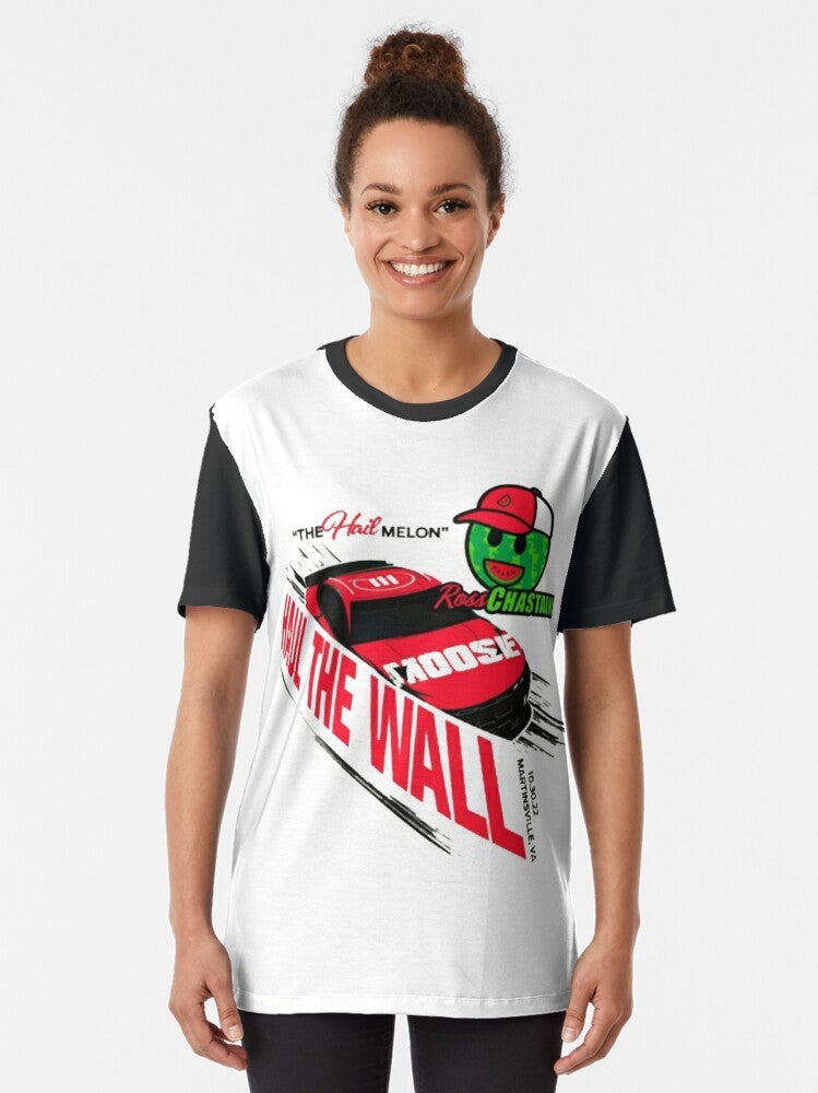 Ross Chastain "Haul the Wall" Hail Melon Graphic T-Shirt featuring a stylized design with the phrase "Haul the Wall" and a melon graphic - Women