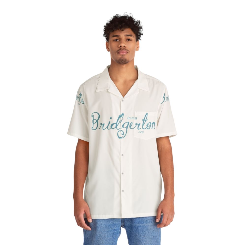 Bridgerton Era Inspired Blue Hawaiian Shirt - People Front