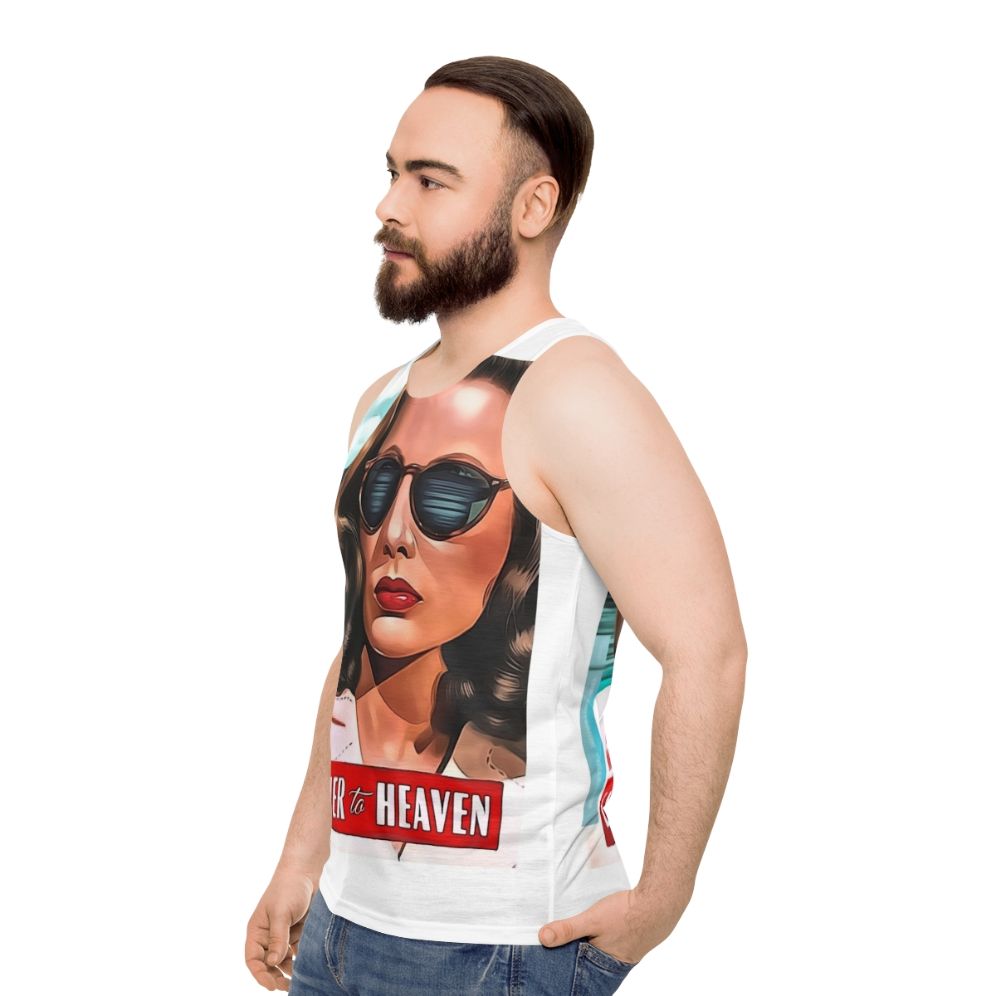 Unisex tank top featuring the vintage movie poster of "Leave Her to Heaven" starring Gene Tierney - men side