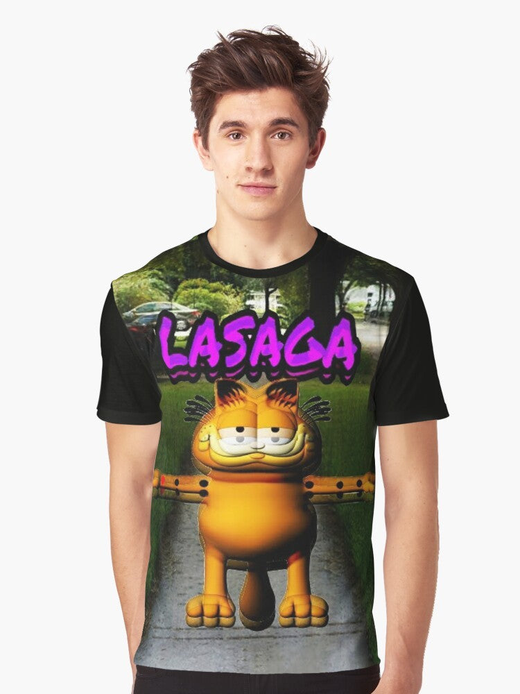 Lasagna graphic t-shirt featuring Garfield in a t-pose meme style - Men