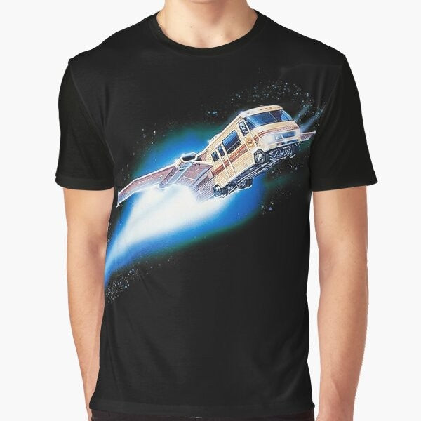 Spaceballs Winnebago graphic t-shirt featuring the iconic spaceship from the 1980s comedy film