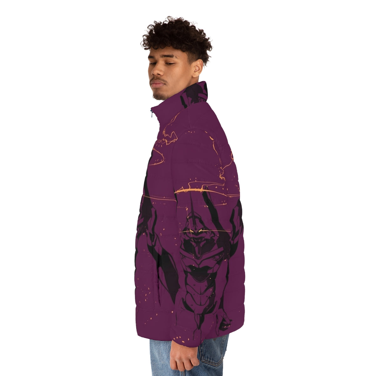 Unit 01 Evangelion Puffer Jacket with Anime Inspired Design - men side left