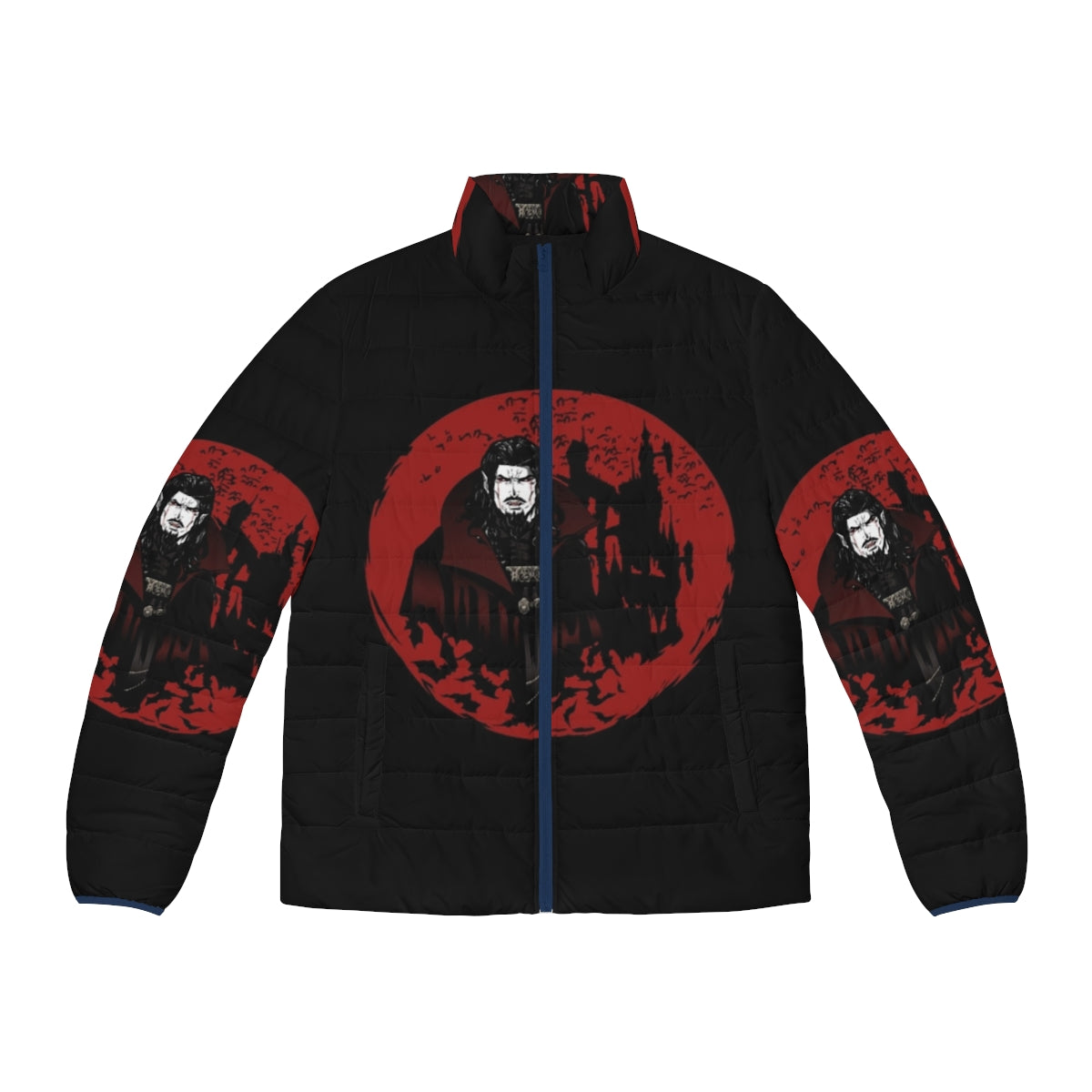 Dracula inspired puffer jacket with Vlad Dracula and Castlevania design