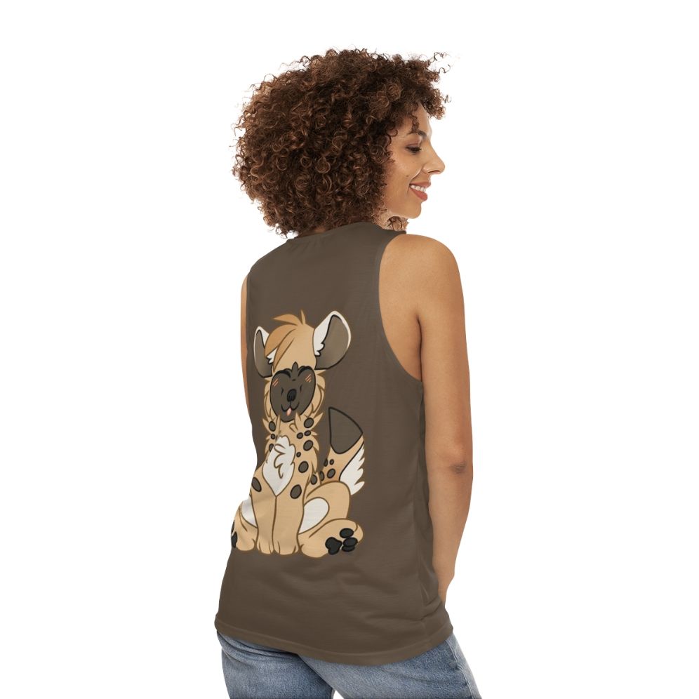 Chibi hyena design on a unisex tank top - women back