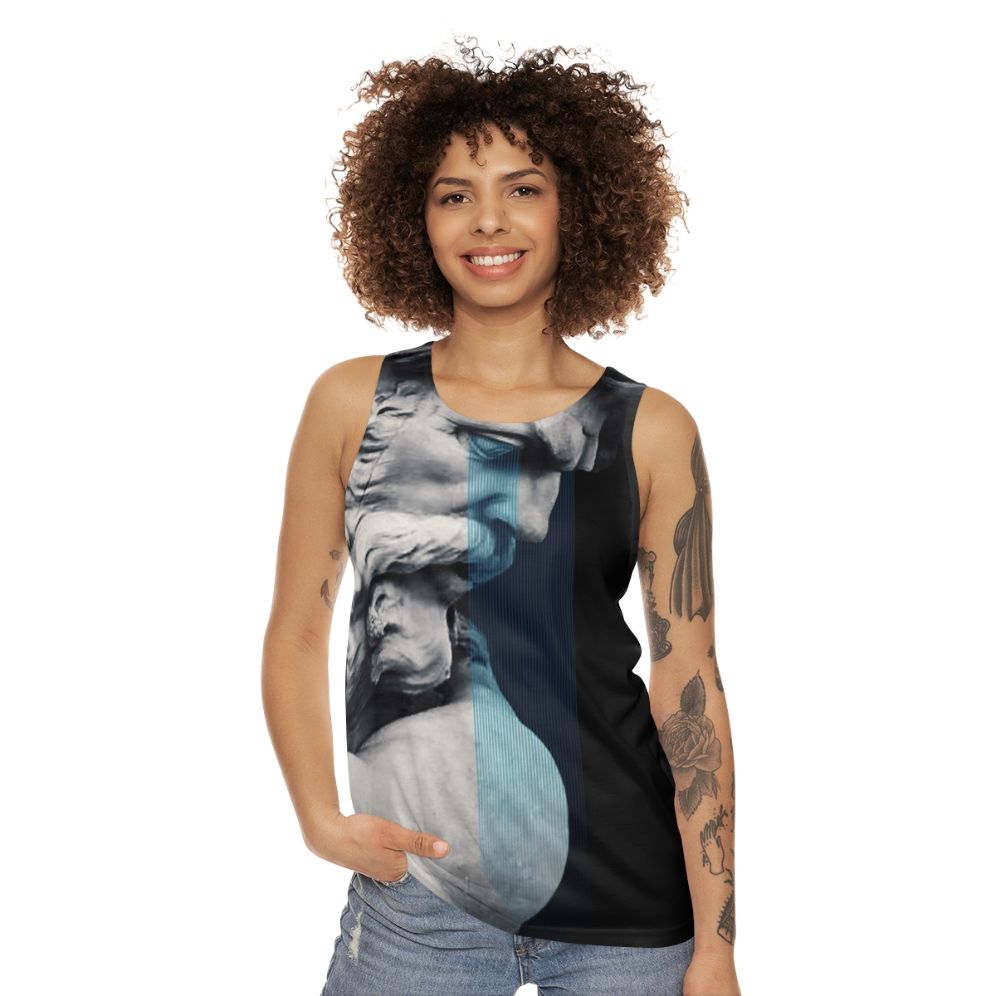 Degeneration unisex tank top with graphic design inspired by Greek mythology - women