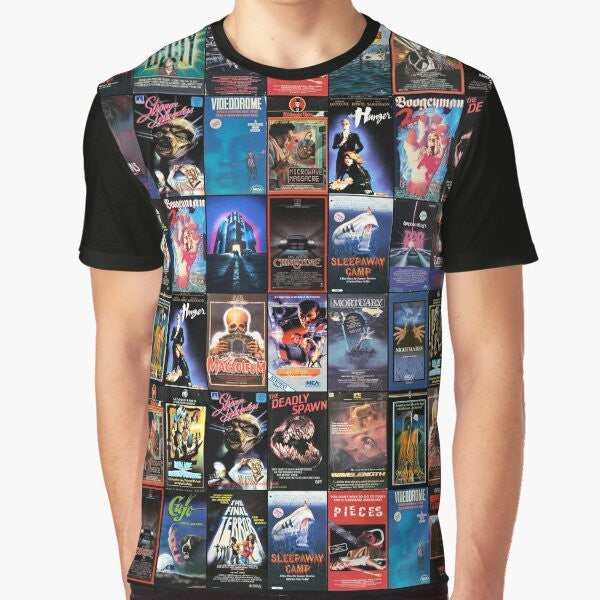 Retro horror movie VHS artwork from the 1980s printed on a graphic t-shirt