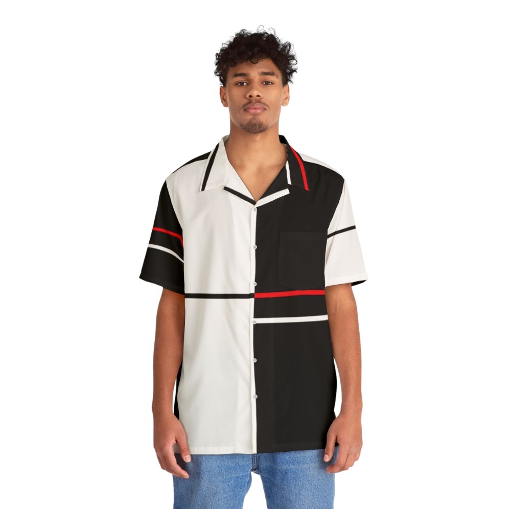 Mono Hawaiian shirt with a geometric, minimalist design inspired by anime and video games - People Front