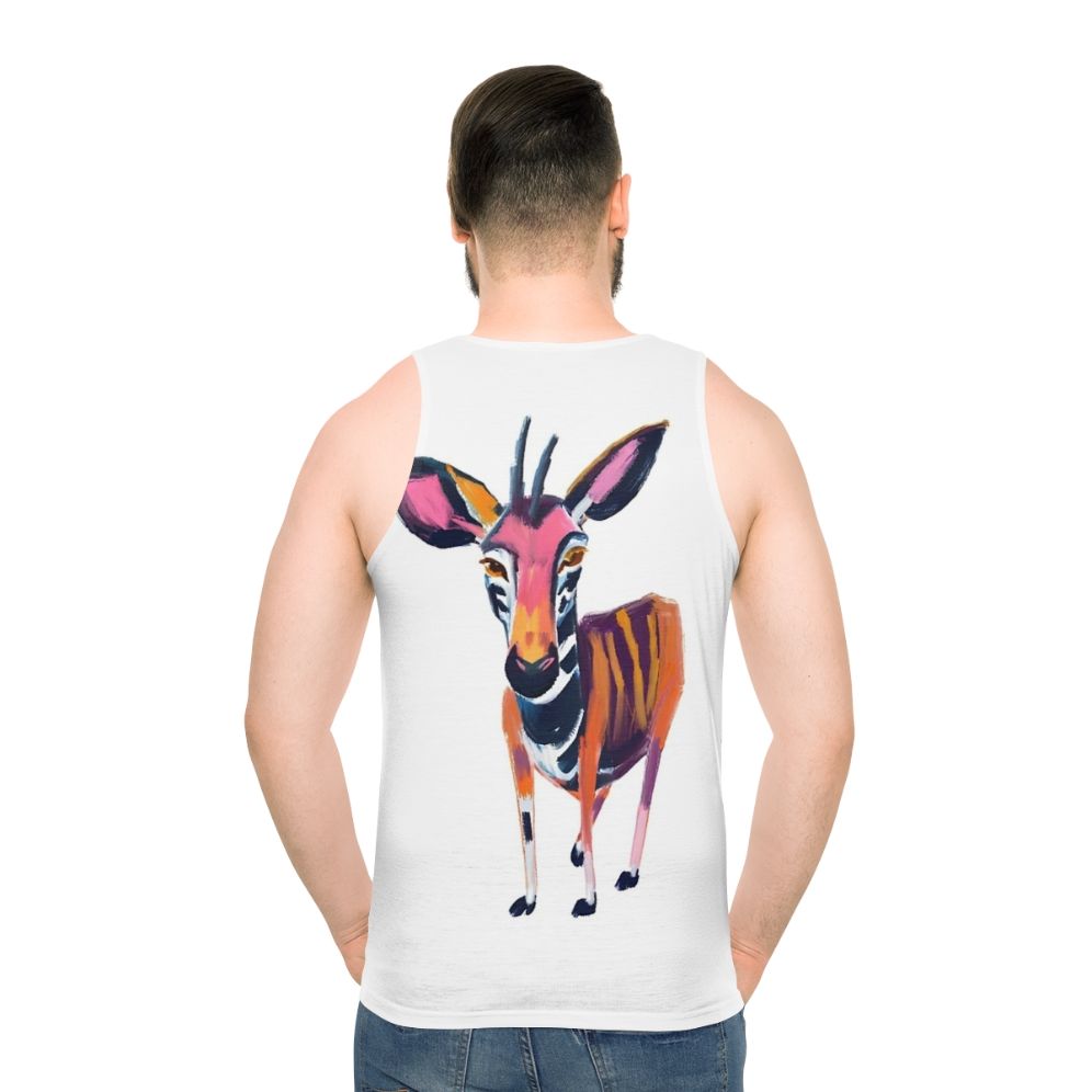 Okapi unisex tank top with text "Okapi Animals Are About To Go Extinct" - men back