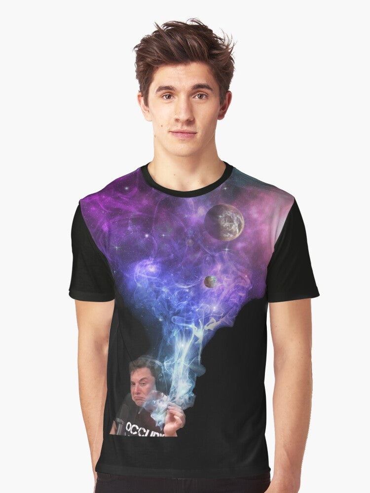 Elon Musk Smoking Weed in Space Graphic T-Shirt - Men