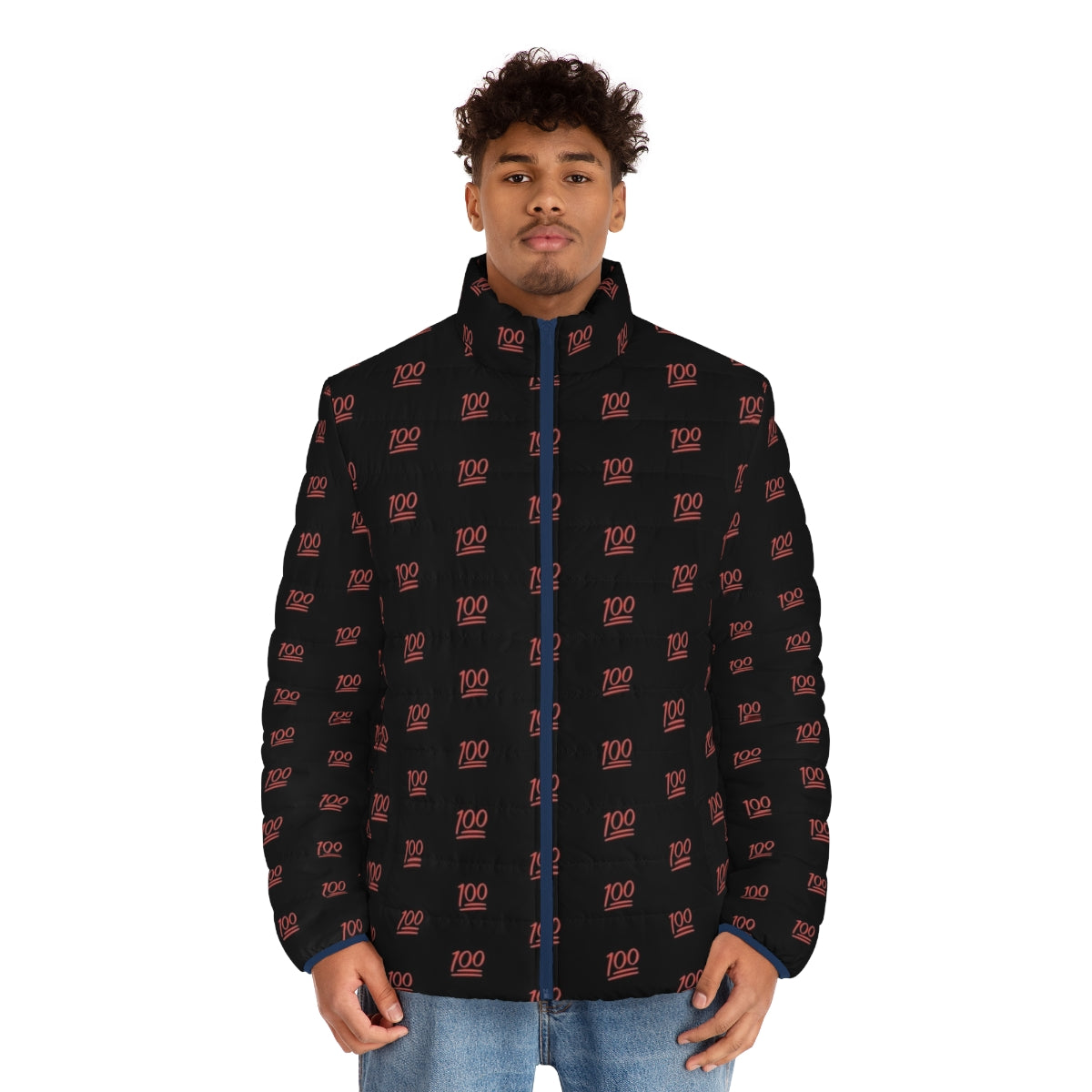 100 emoji puffer jacket in vibrant red pattern - men front