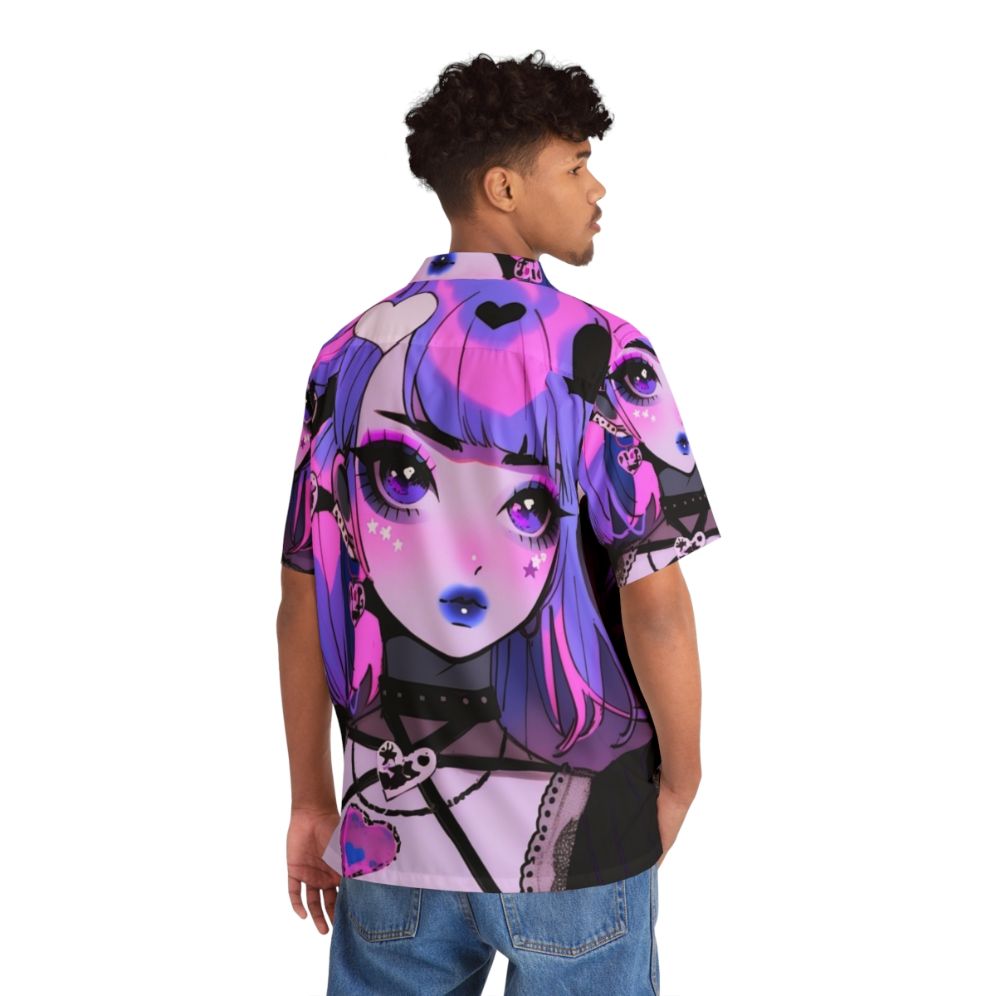 Kawaii anime goth Hawaiian shirt with pink, purple, and black colors - People Back