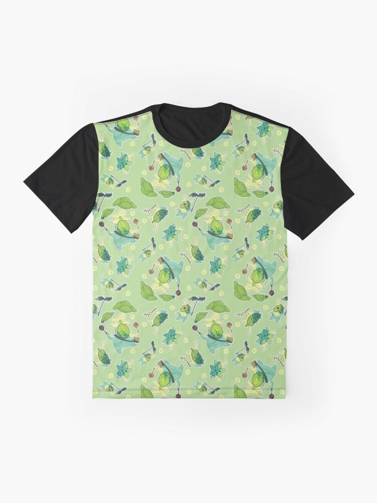 Korok pattern graphic t-shirt featuring a nature-inspired design from The Legend of Zelda: Breath of the Wild - Flat lay