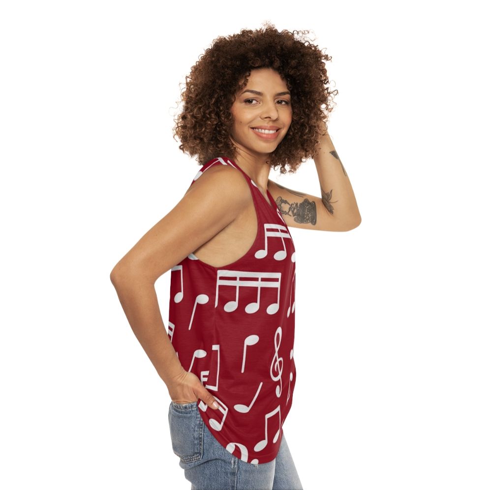 White music notes unisex tank top with red background - women side