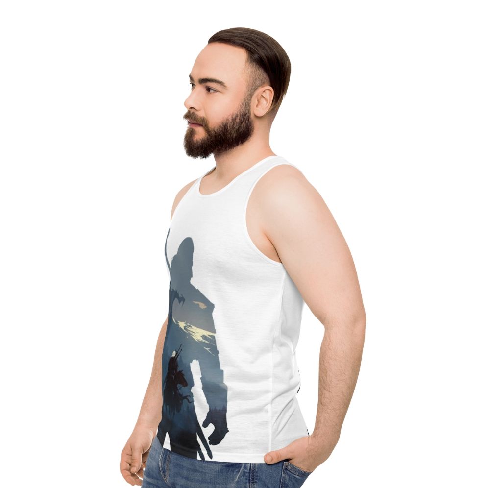 Unisex fantasy tank top with "The Wild Hunt" design - men side