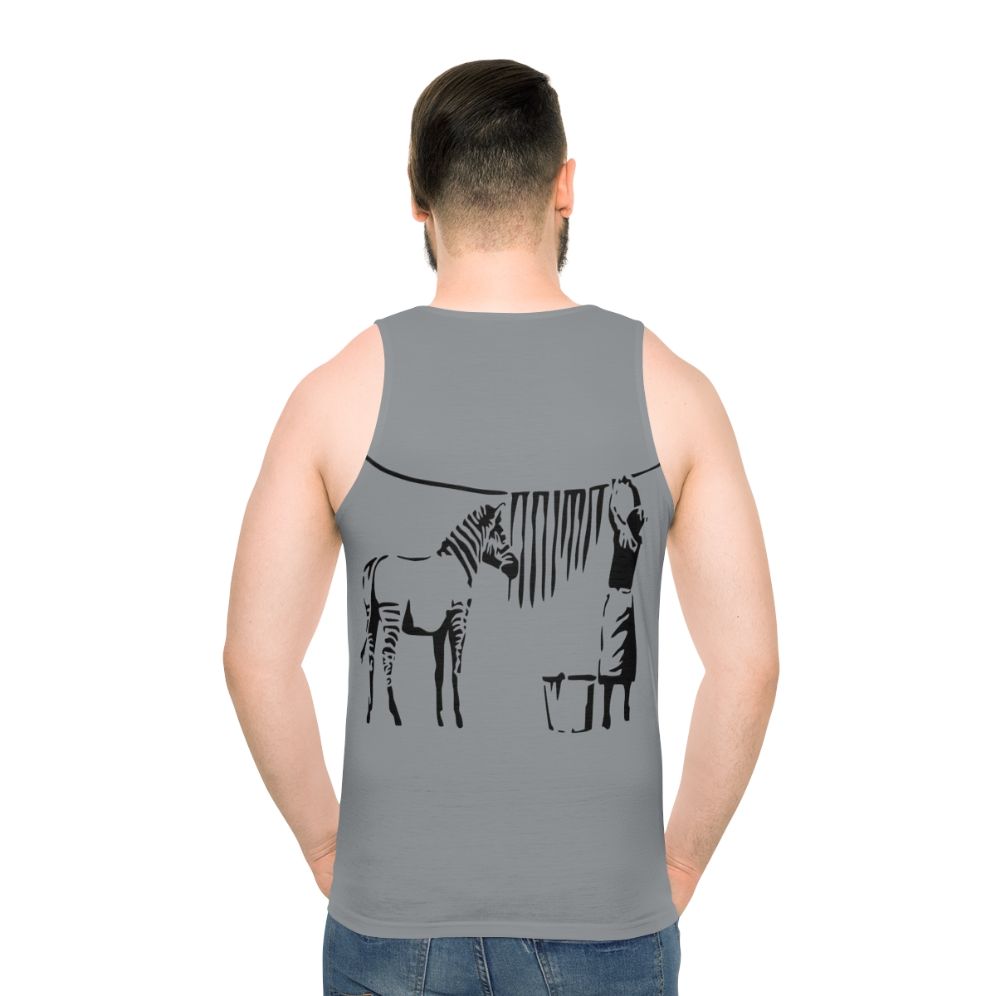 Banksy Zebra Print Unisex Tank Top - men back