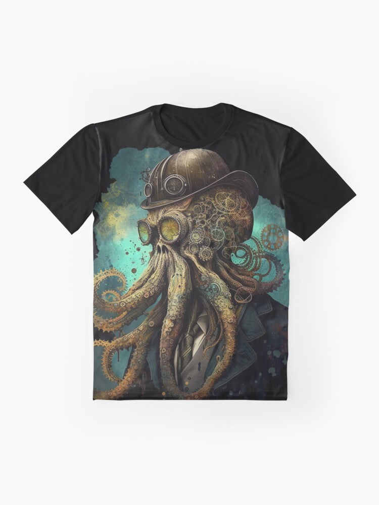 Steampunk illustration of a mechanical octopus with Cthulhu-inspired design - Flat lay