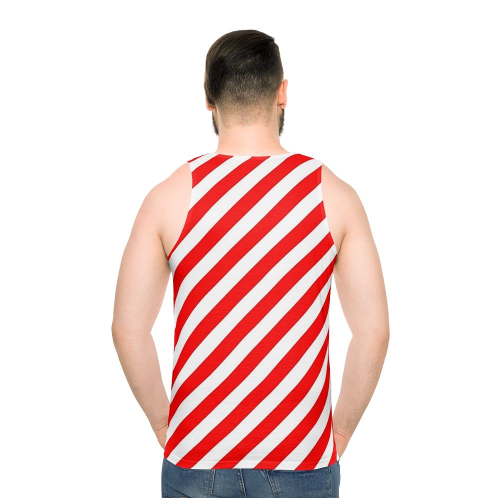 Unisex tank top with red and white diagonal stripes - men back