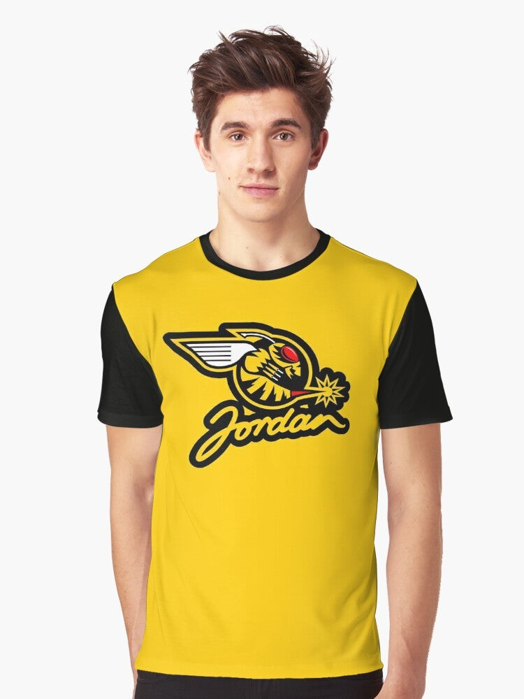 A vintage-style graphic t-shirt featuring the Jordan Formula 1 racing team logo and branding. - Men