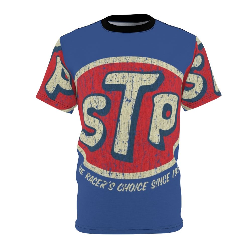 Vintage-style t-shirt with 1954 STP-inspired drag racing graphics