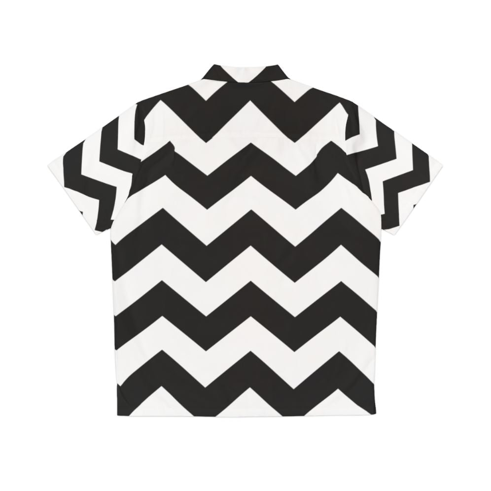 Black and White Zig Zag Hawaiian Shirt with Geometric Pattern - Back